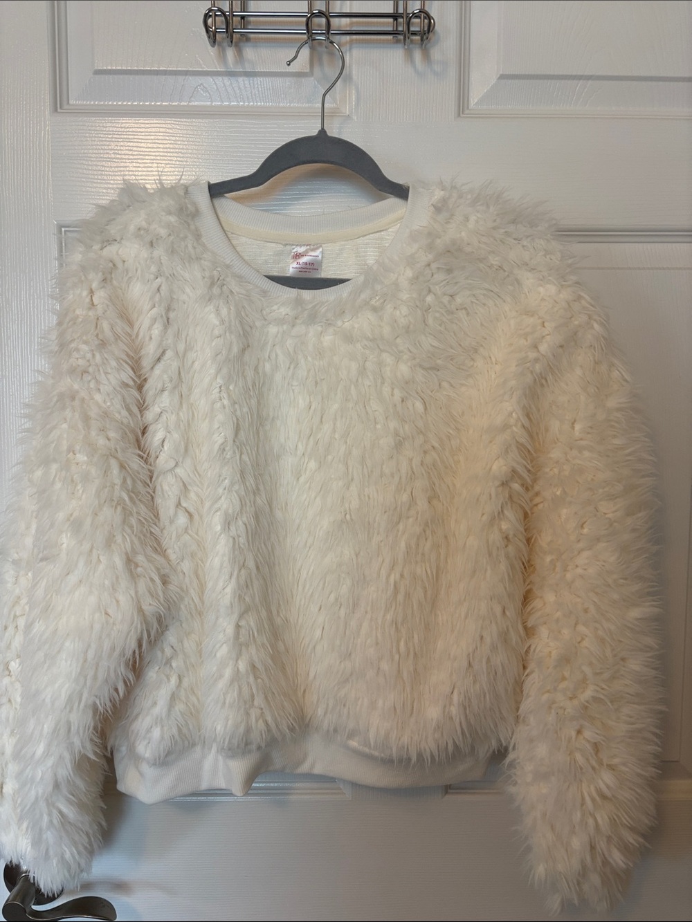 No Boundaries Cream Faux-Fur Crew Neck Sweater